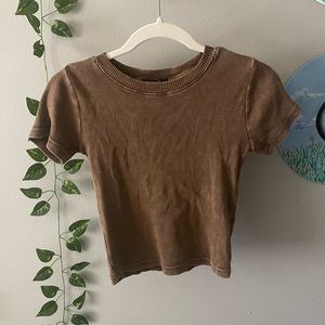 Brown Mineral Wash Crop Tee
